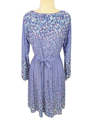Vintage 70s Hal Ferman Lavender Floral, Accordion Pleat Slip On Dress. Size 14